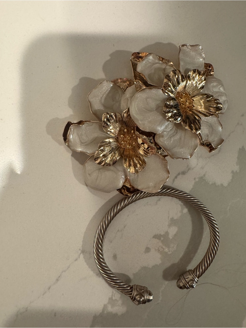Gold & White Floral Earrings